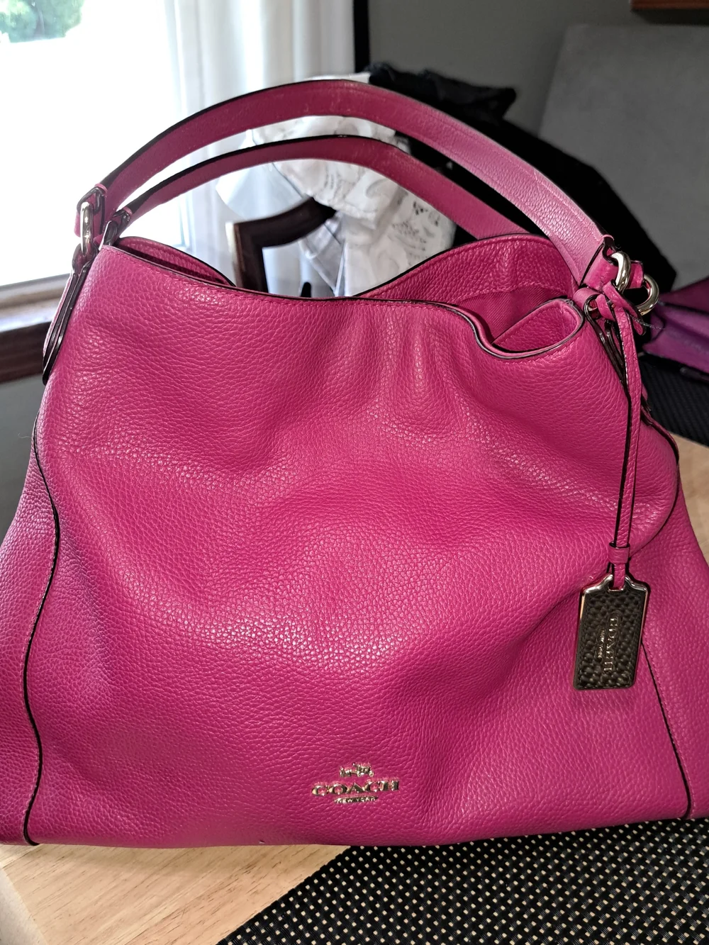 Coach Pebbled Leather Shoulder Bag in Fuchsia Pink